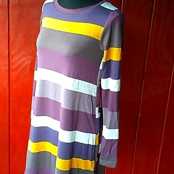 Korsis grunge stripe asymmetrical hem button side sweater dress - Picture 8 of 15
